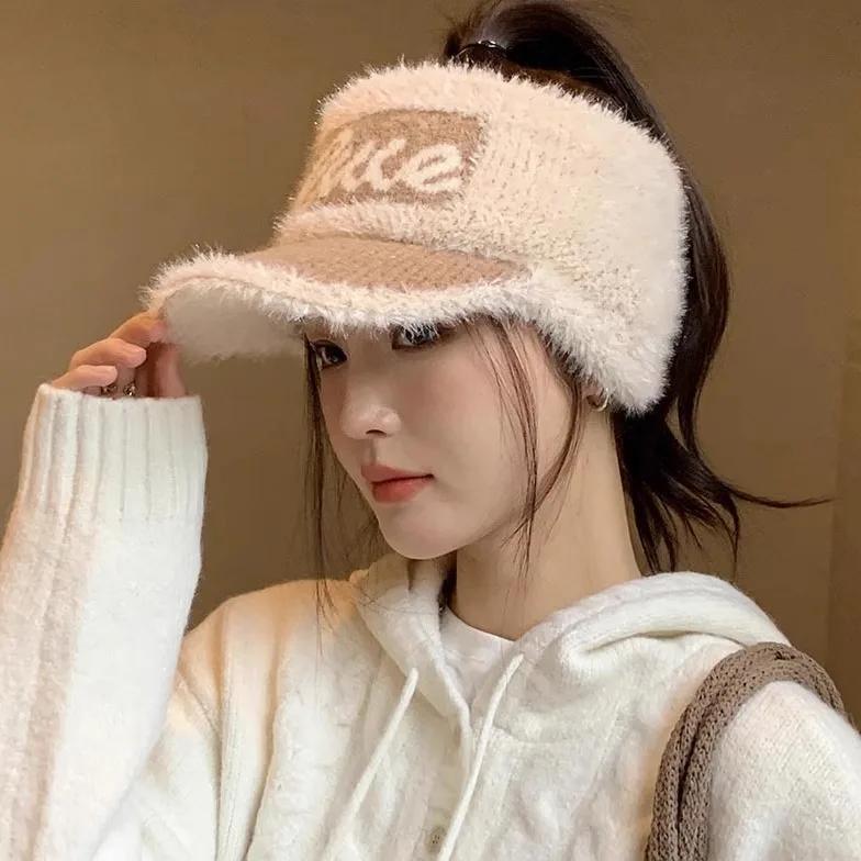 Plush Cold-proof Ear-protecting Open-top Hat for Warm Cycling Autumn and Winter Ponytail Baseball Cap New Thickened Knitted Cap