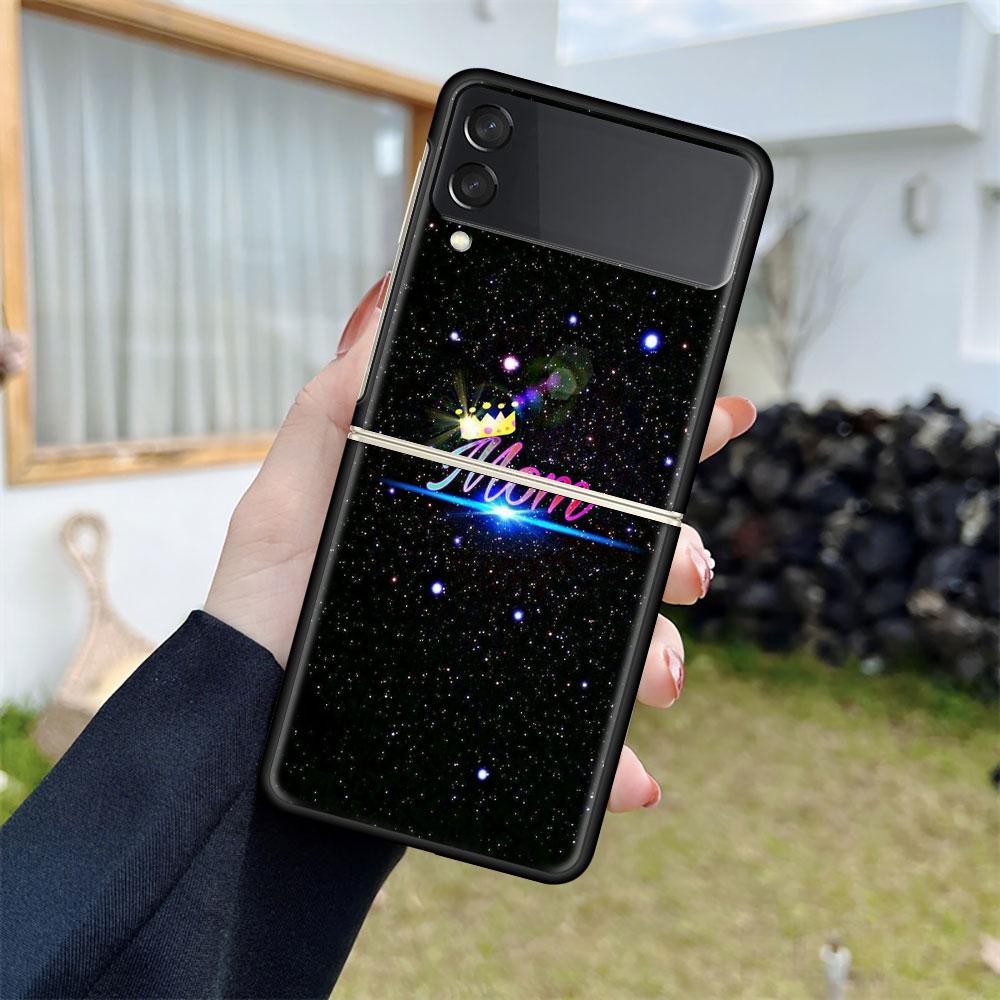 Luxusní pouzdro pro Samsung Galaxy Z Flip 4 3 5G černé PC pevné pouzdro na telefon módní zadní kryt ZFlip Funda princezna máma královna skořápka