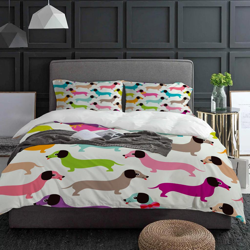 Dachshund Catoon Dog Kawaii Bedding Set 3pcs Duvet Cover Pillowcase Kids Adult Quilt Cover Double Bed Set Home Textile