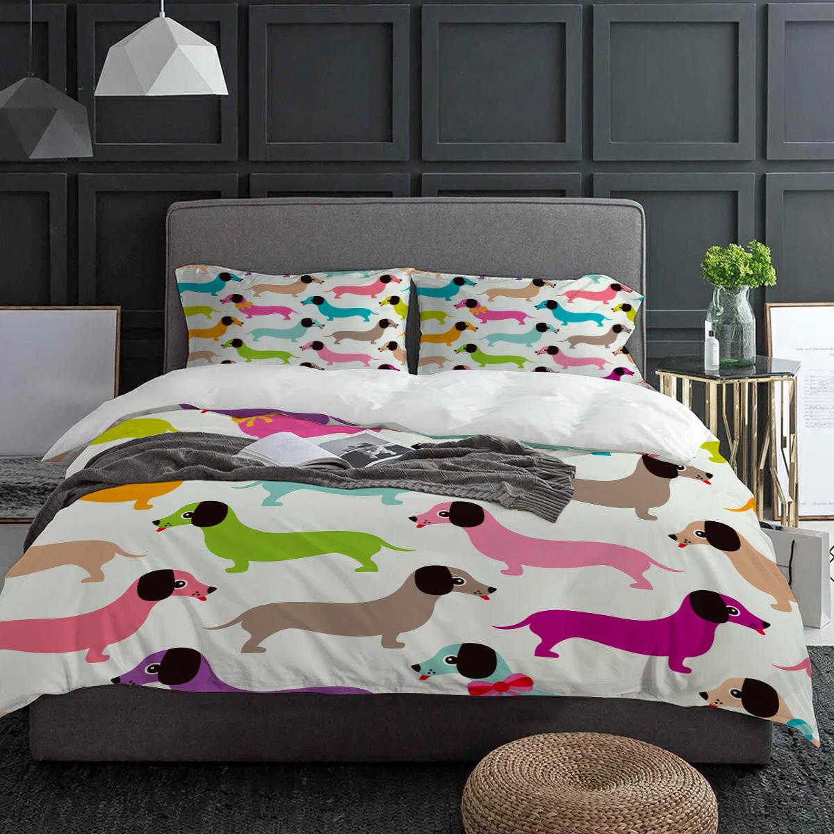 

Мультяшный Такса Каваий Постельный Набор 3шт Пододеяльник Наволочка Детский Взрослый Чехол для Одеяла Комплект Двуспального Белья Домашний Текстиль EU single(135x200cm)