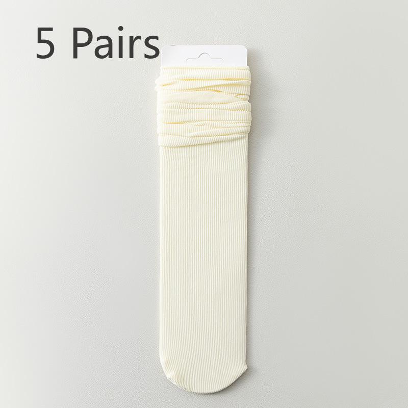 

5 пар носков: Женские летние махровые носки, ледяные носки, бархатные летние гольфы средней высоты, защита стопы, ледяные чулки 5 pairs молочный белый