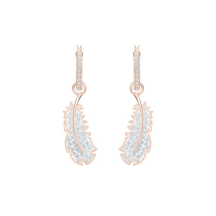 Swarovski Nice Feather Rose Gold Tone Pierced Earrings Women earrings 5497872 Box (Random Color)