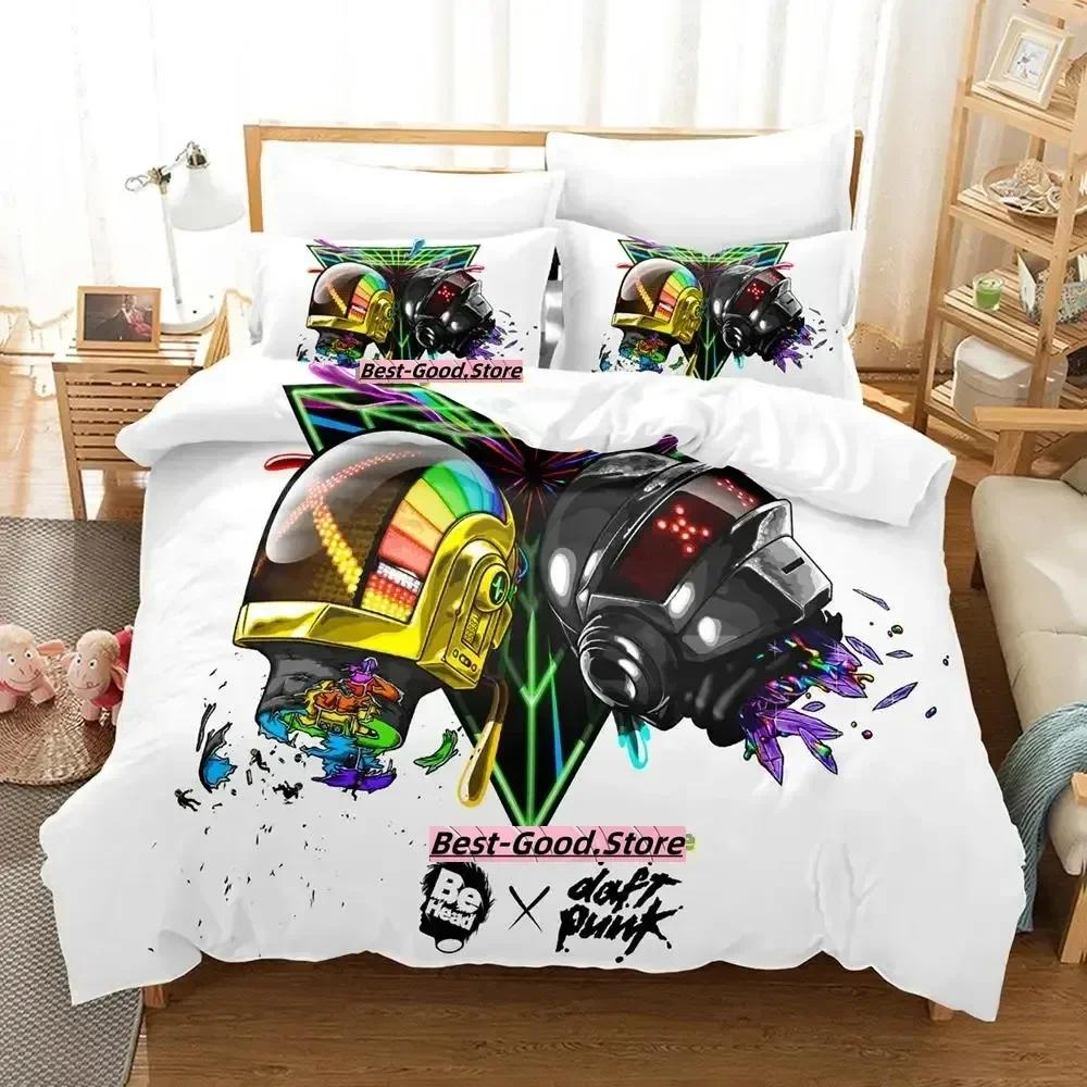 Daft Punk Sängkläder Set Tryckt Med Örngott Täcke Mjuk Enkel Dubbel Queen Super King Storlek Vuxen Barn Sovrum