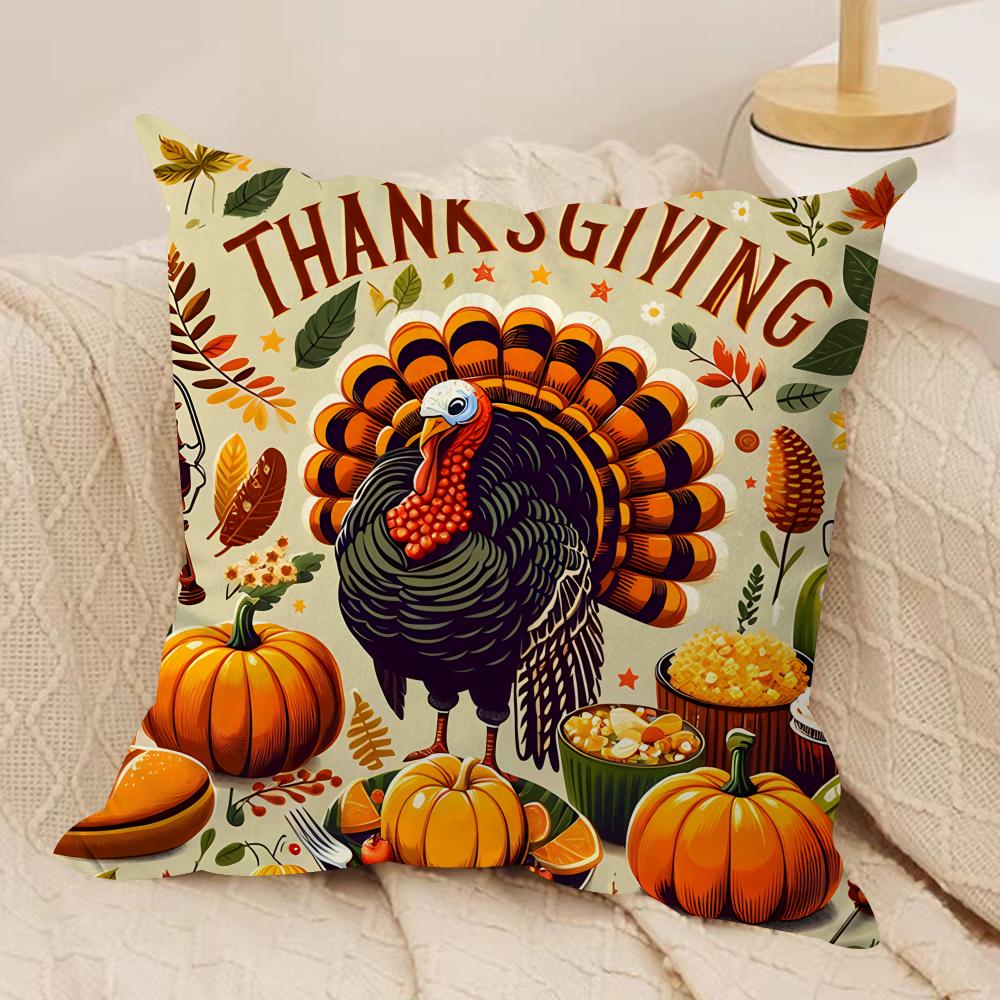 Thanksgiving Day COOL Cushion Cover Silky Short Plush Invisible Zipper Dustproof Sofa Pillow Case For Home Decor