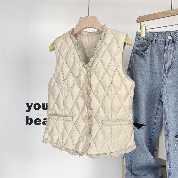 Autumn and winter elegant fashion down jacket vest stacked inside wear V-neck light white duck down slim liner vest
