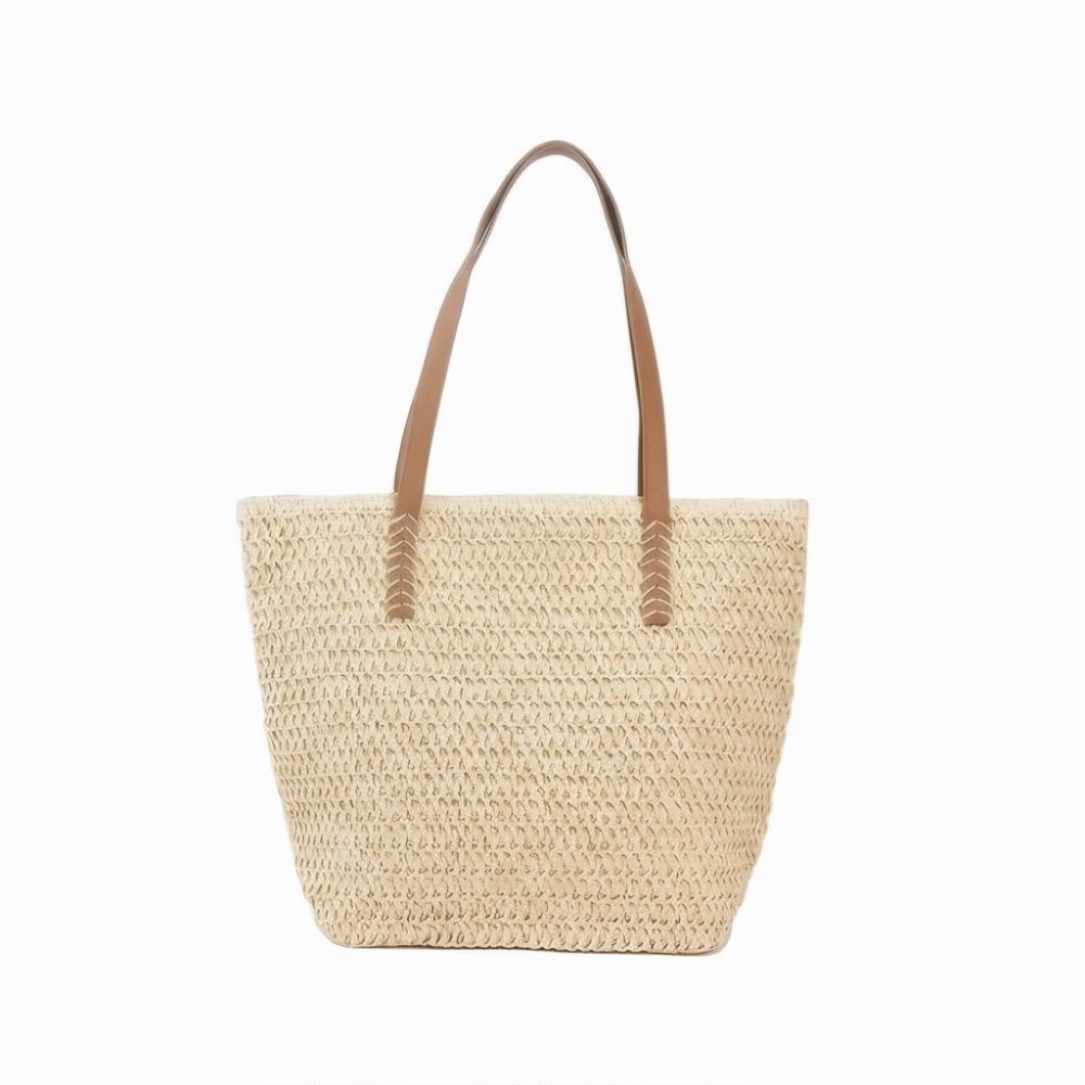 

Zipper Beach Handbag Solid Color Raffia Shoulder Bag Simple Weave Straw Tote Bag Girls бежевий