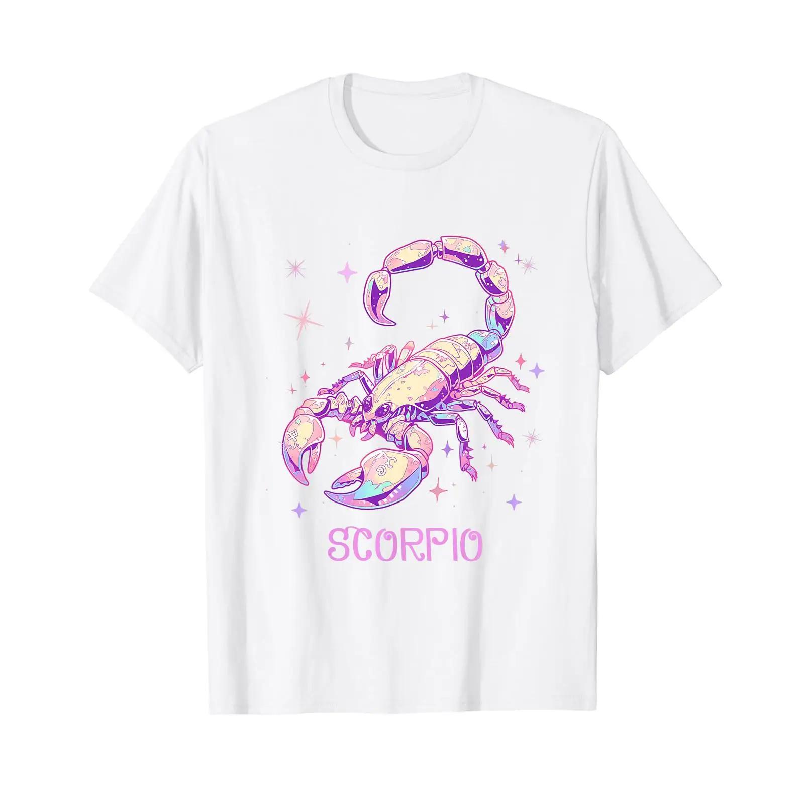 

Zodiac Sign Scorpio Kawaii Pastel Goth Heavenly Astrology T Shirt White vintage Washed homme streetwear graphic Versatile 5XL різнокольоровий