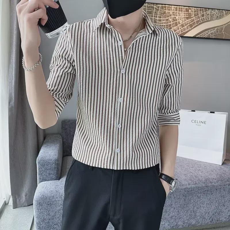 Men's Fashion Striped Three-Quarter Sleeve Shirt - Summer Trend Style