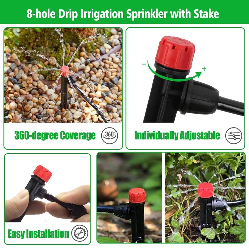 Drip Irrigation Emitters Adjustable with Stake for 1/4" Drip Irrigation Tubing Irrigation Drippers for Garden Watering System