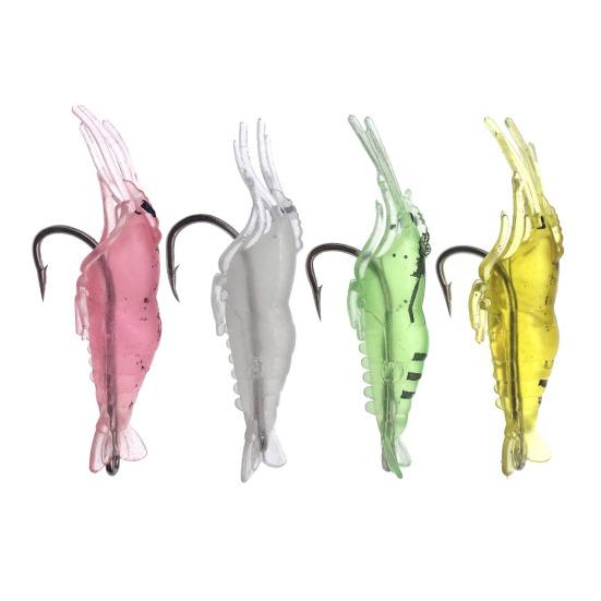10Pcs 4CM Soft Shrimp Bait with Barb Hook Glow-in-the-Dark Bionic Artificial Lure Saltwater Freshwater Bass Walleye Trout Fishing Accessories