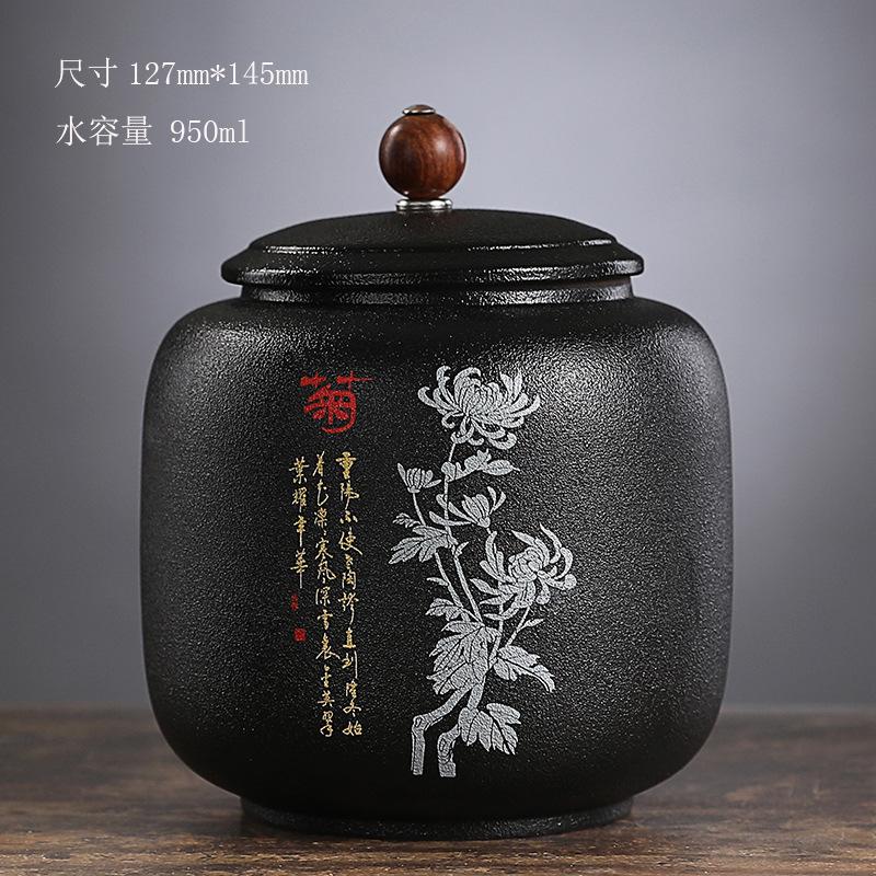 Black Ceramic Sealed Tea Can Gilded Font Porcelain Storage Jar TieHousehold Candy Coffee Bean Sealed Jar Storage Container Can