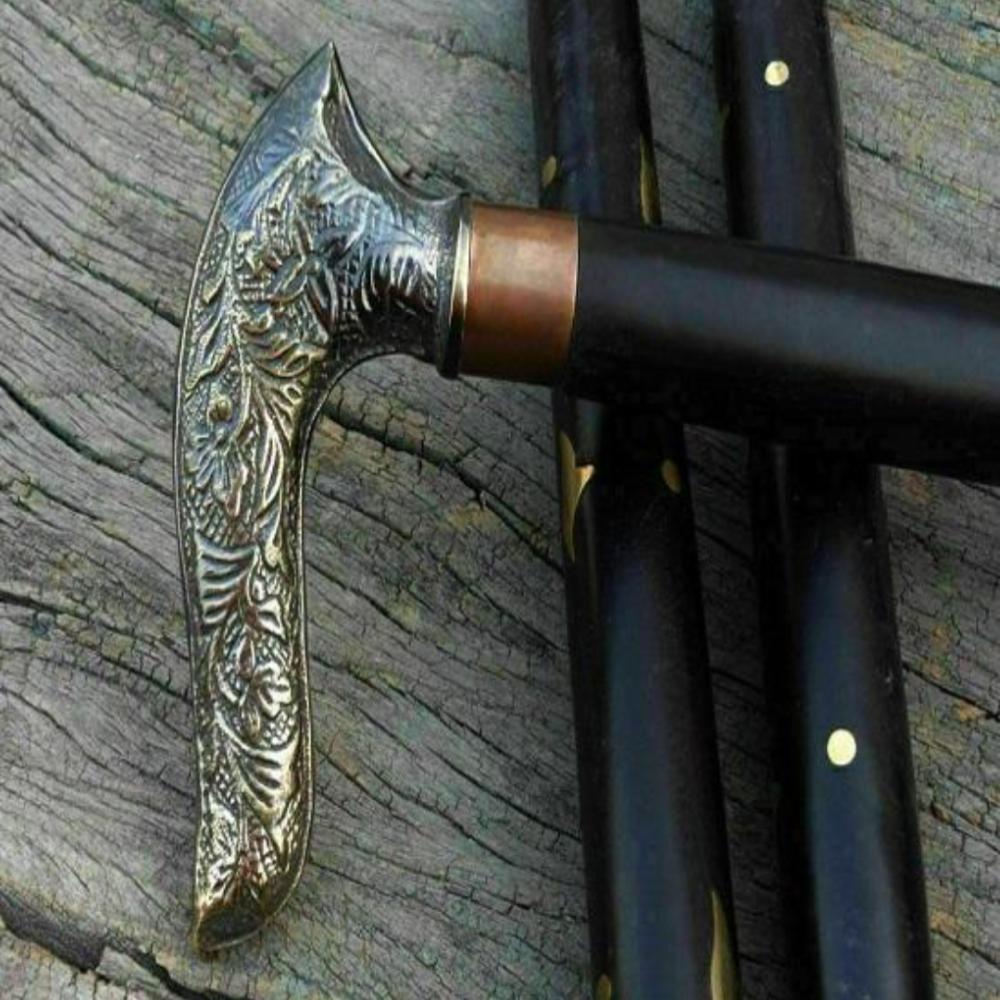 Nautischer Holzspazierstock – 93,98 cm, Messinggriff, Faltbares Design