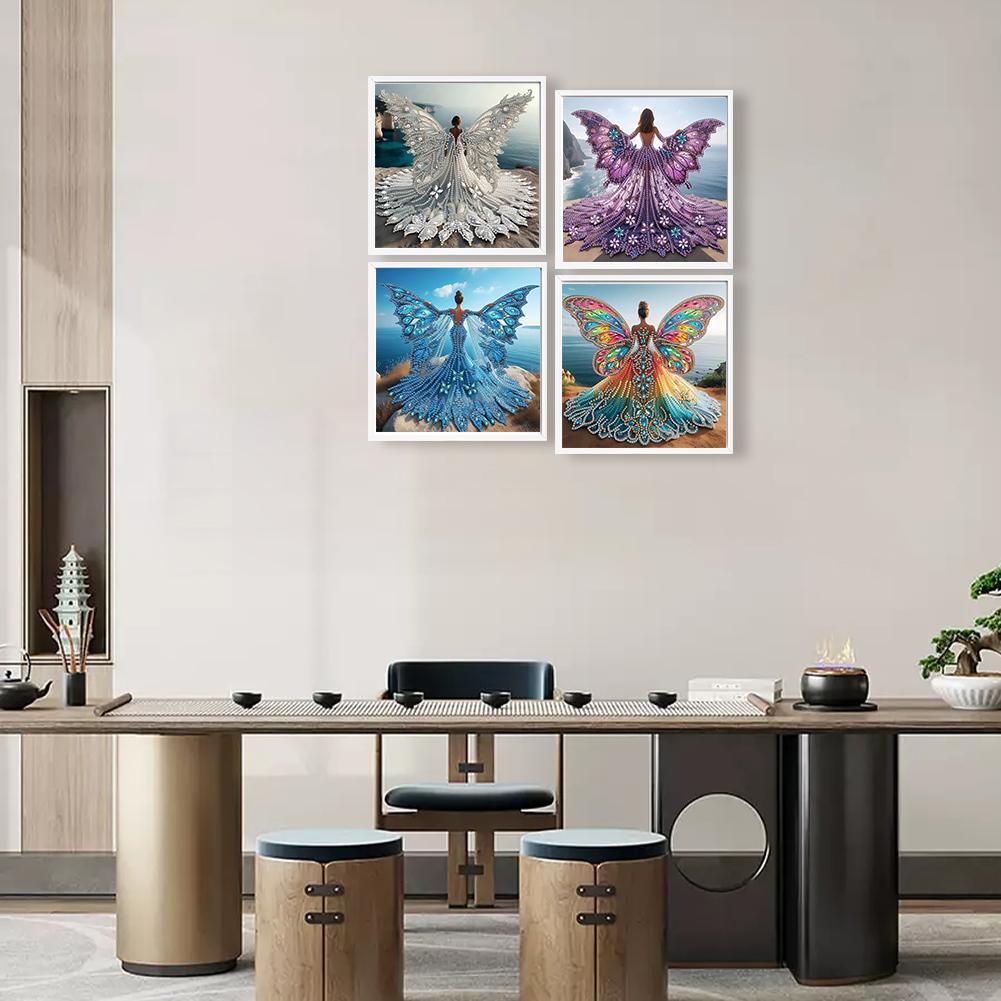 4pcs 5D DIY Partial Special Shaped Drill Diamond Painting Kit Girl Decor 30x30cm