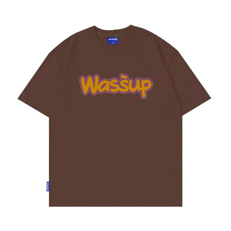 Wassup American-Style Letter Print T-Shirt Short-Sleeved Unisex Summer New Trendy Brand Heavyweight Pure Cotton T-Shirt