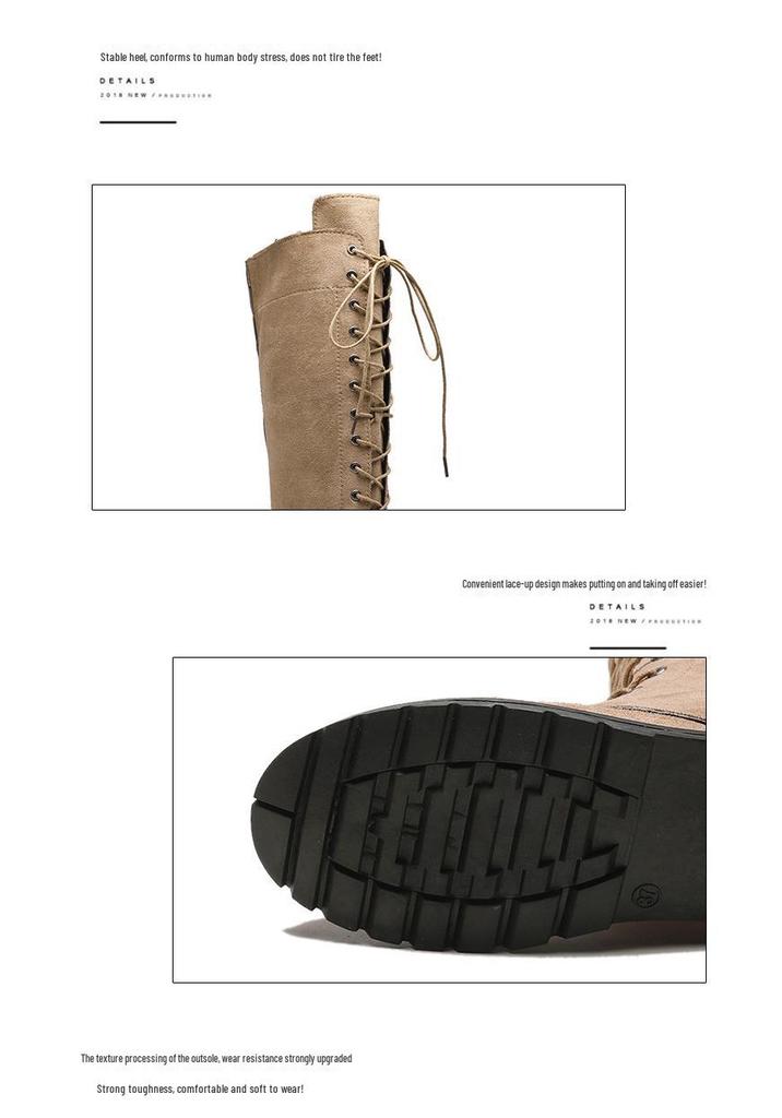New Women's Over-the-Knee Round-Toe Martin Boots, Size 43 - Stylish European & American Design, Flat-Bottomed, In Stock