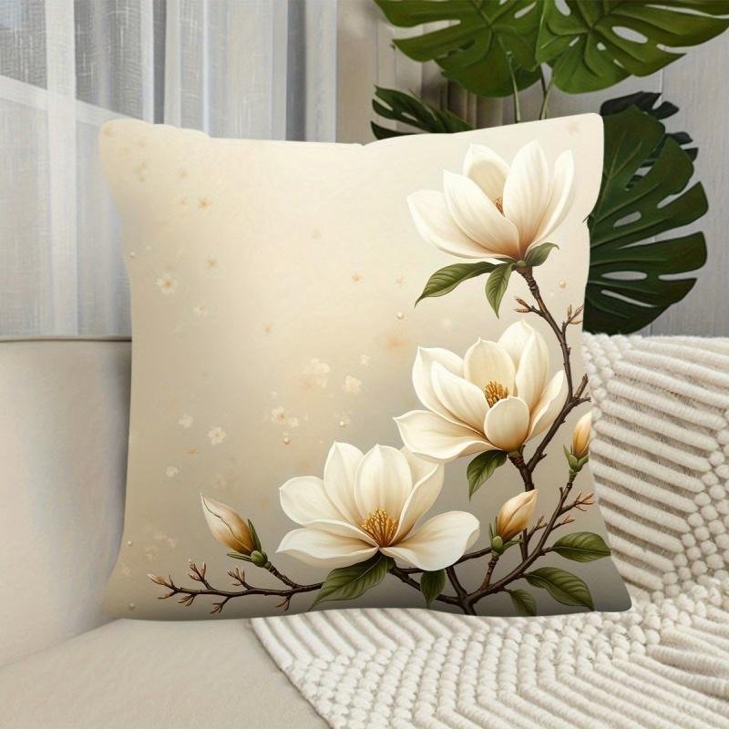 Vikama Zweiseitige Magnolienblumen-Kissenhülle Elegante Heimdekoration Kissenbezug Maschinenwaschbar Für Frühling Und Sommer