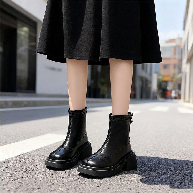 thick heel thick sole velvet Martin boots women's shoes 2025 autumn and winter new niche casual and thin versatile muffin bottom short boots