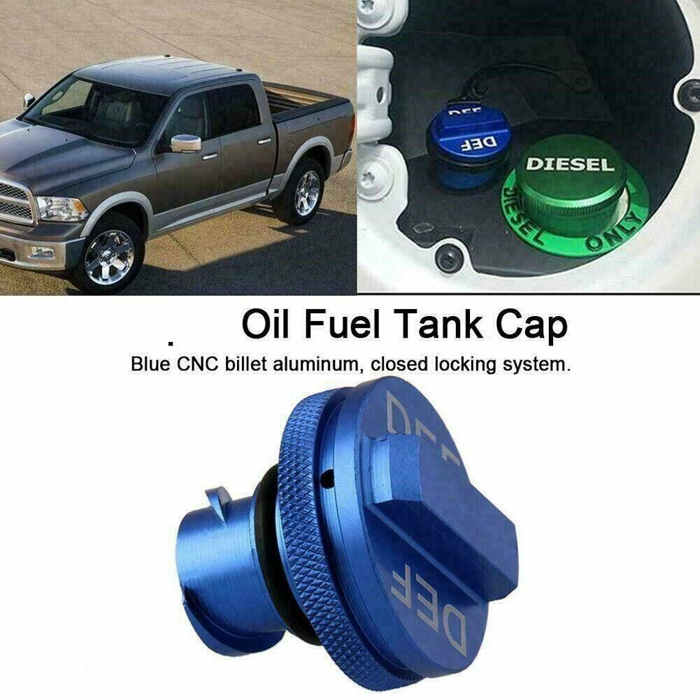 DIESEL Fuel Cap&Blue DEF Cap For 2013-2018 Dodge Ram 2500 3500 Cumm Aluminum