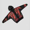 Oversized Hooded Zip-Up Sweatshirt With 3D Cross Letter Print Streetwear Unisex Casual Top