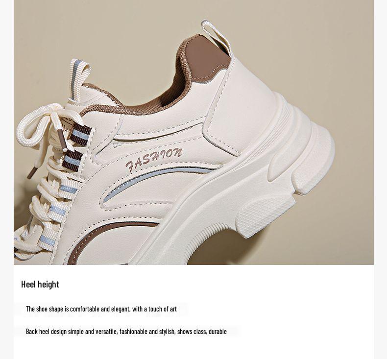 Women's Genuine Leather Dad Shoes - Stylish, Non-slip, Thick Sole Casual Sneakers for Autumn/Winter