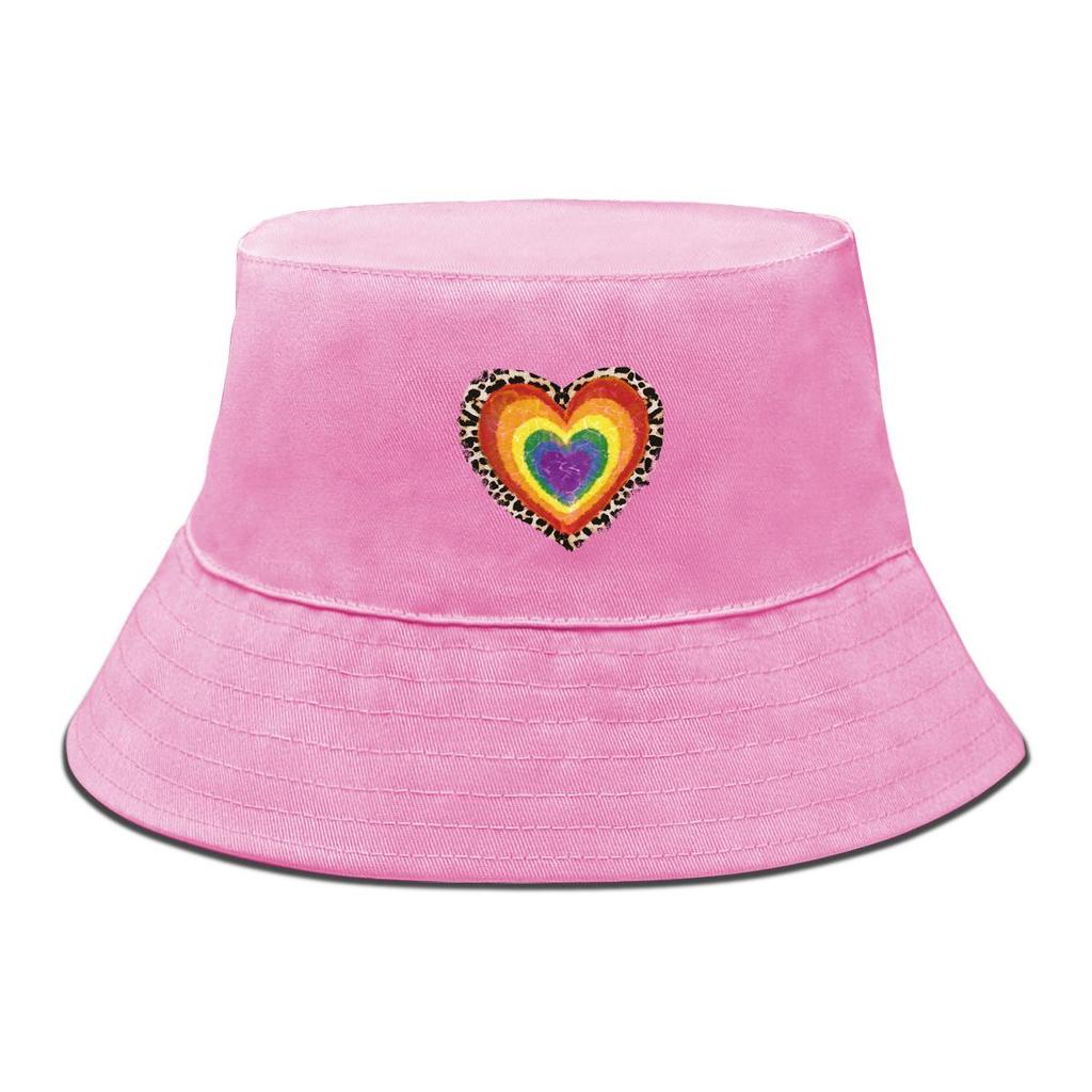 Bucket Hat With Concentric Heart Print , Colorful Valentine's Women's Cap Beach Trendy Unisex Basin Hat