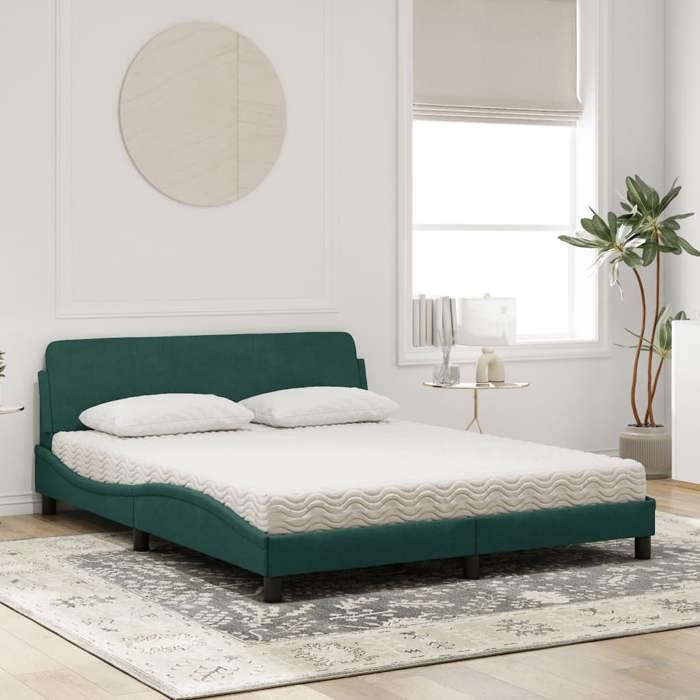 VidaXL Lit avec matelas vert foncé 160x200 cm velours 3208434