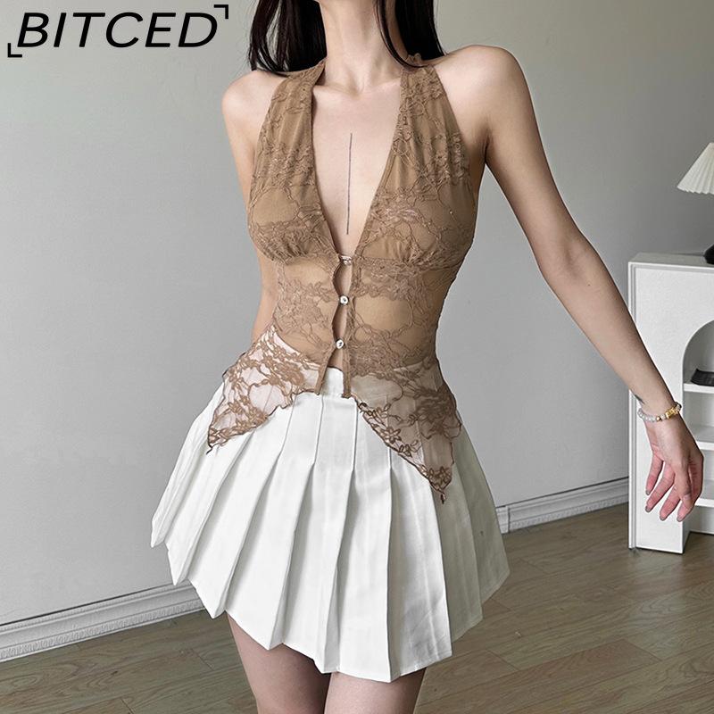 BITCED Summer Women's Solid-Color Slim-Fit Streetwear Halter Neck Sexy Backless Tank Top