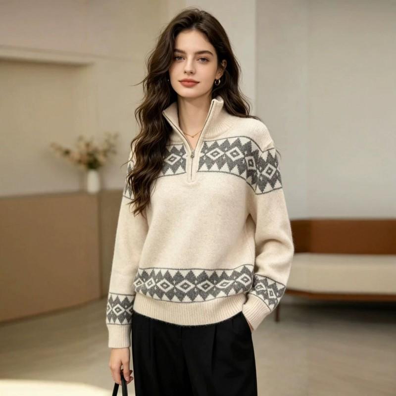 Womens Oversized Knit Sweater With Lapel Collar Geometric Fall Winter Loose Fit Soft Warm Pullover