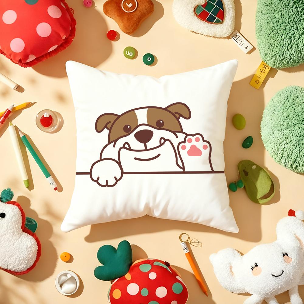 Cute Dog Waving Paw Cushion Cover Plush Fabric Soft Double-Sided Printed Sofa Warm Winter Home Child Gift Pillow Case