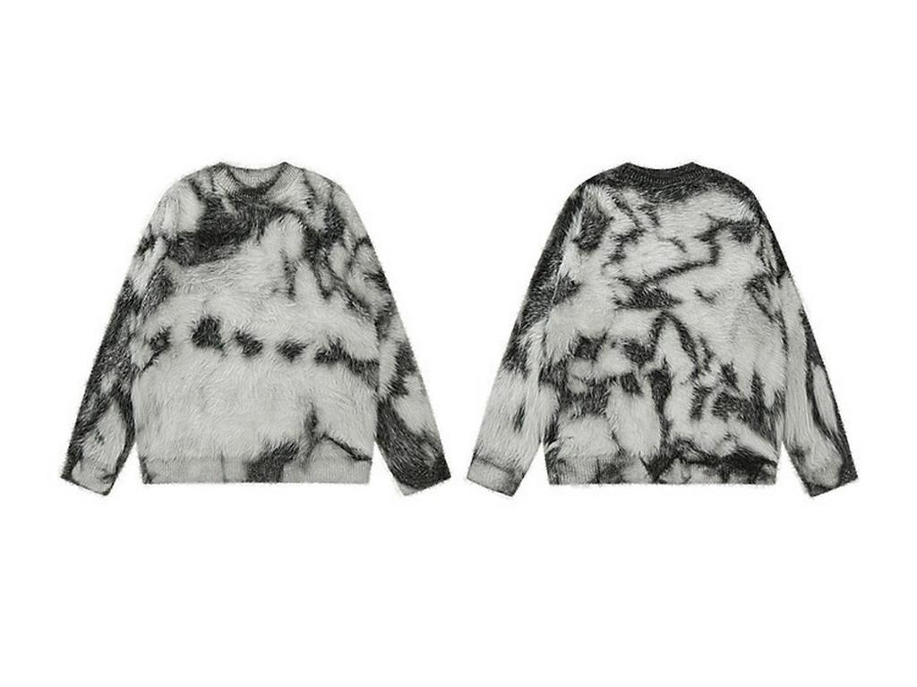 High Street Trendy Tie-Dye Faux Mink Men’s Loose Winter Sweater - Soft, Fluffy, Long Sleeve, Round Neck