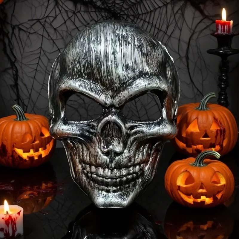 1-10PCS Halloween Horror Skull Mask Creepy Laughing Ghost Face Gold Silver Costume Prop for Party Cosplay Haunted House Decor