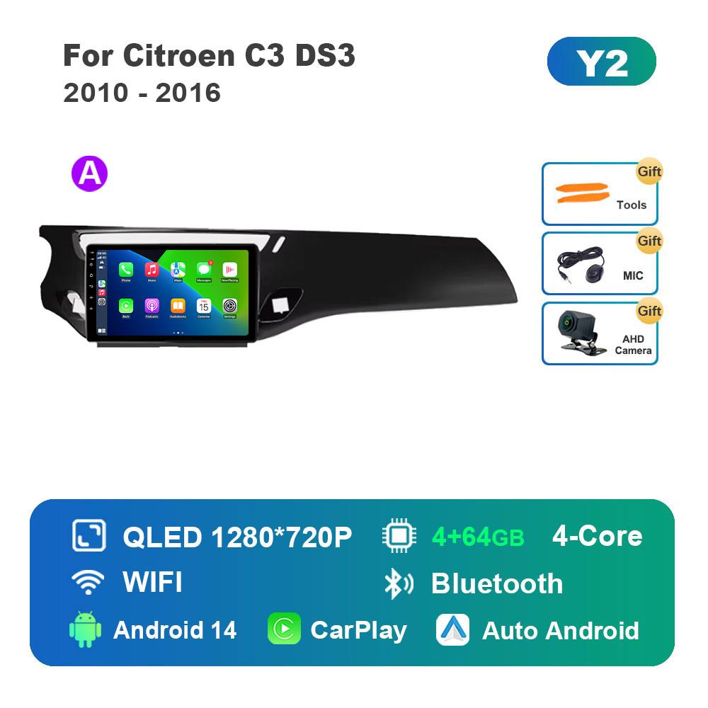 Car Video Multimedia Player DSP Stereo for Citroen C3 DS3 2010 - 2016 Android 14 System GPS Navi WiFi IPS Screen 4G Bluetooth