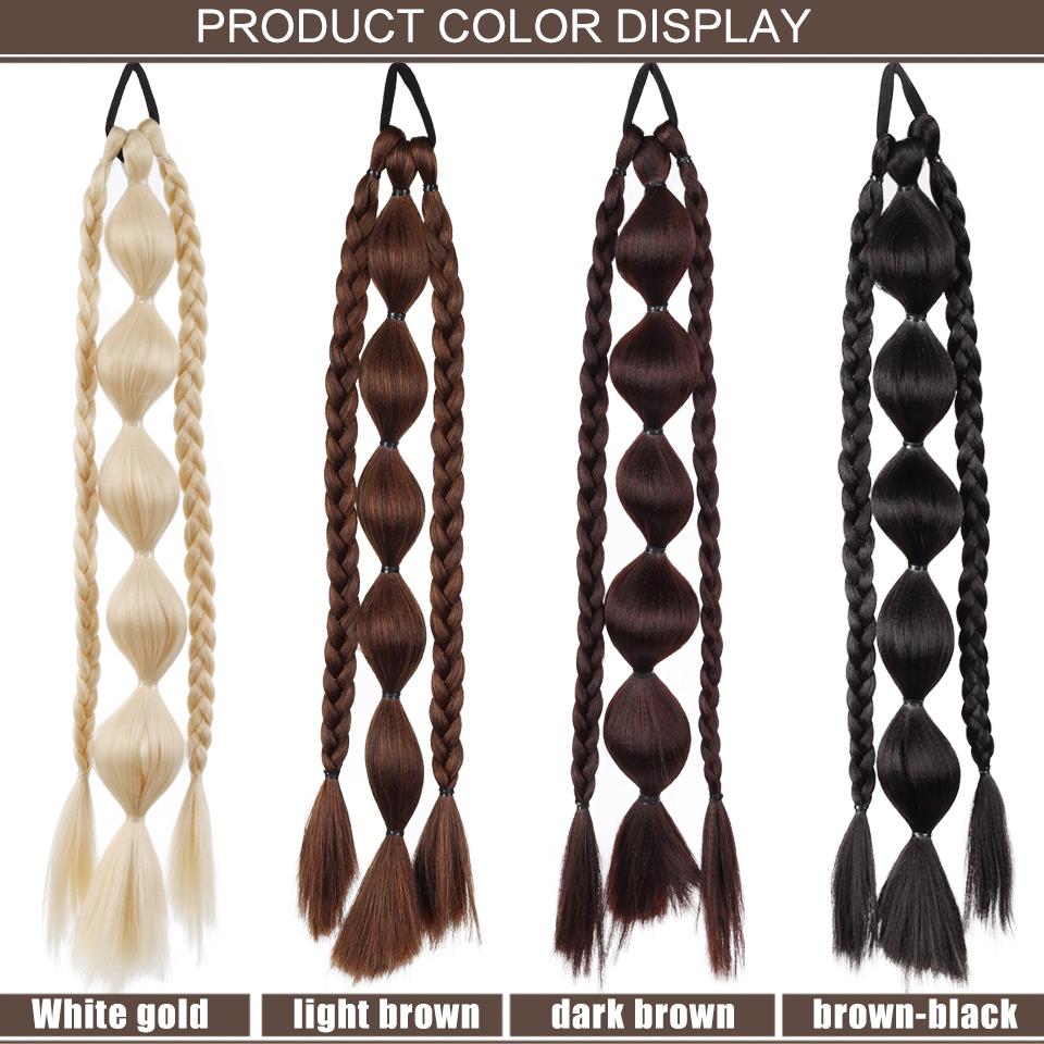 Queue de cheval synthétique à bulles Élastique Style Tresse Queue de cheval Extension de cheveux Perruque Convient aux Femmes Filles Port quotidien