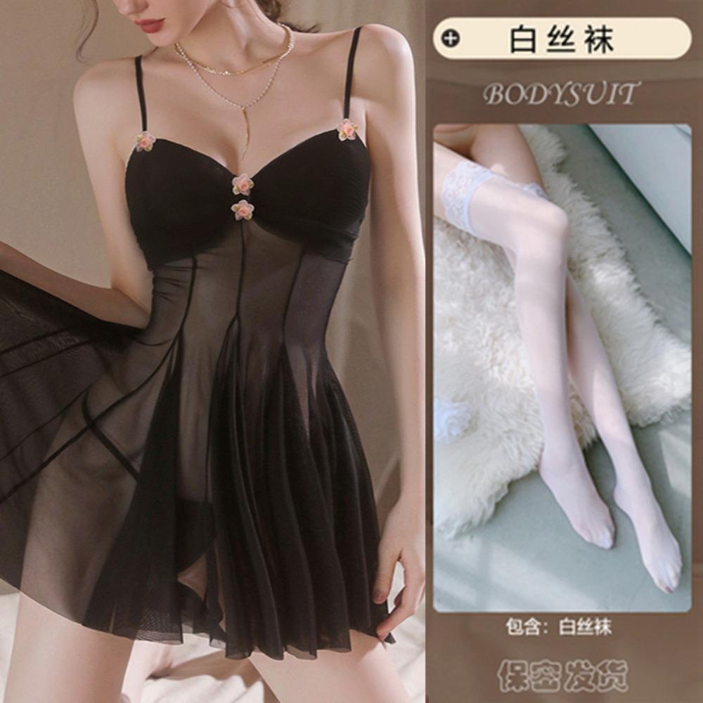 Sexy Übergrößen Verführung Hausunterwäsche Bett Nachthemd Transparenter Strumpfhalterrock Spitze Pyjama Reine Begierde Trenchcoat Anzug