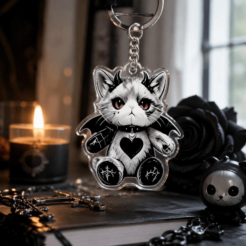 Halloween Gothic Cat Keychain Acrylic Bag Charm Creative Kitten Pendant Bag Decoration