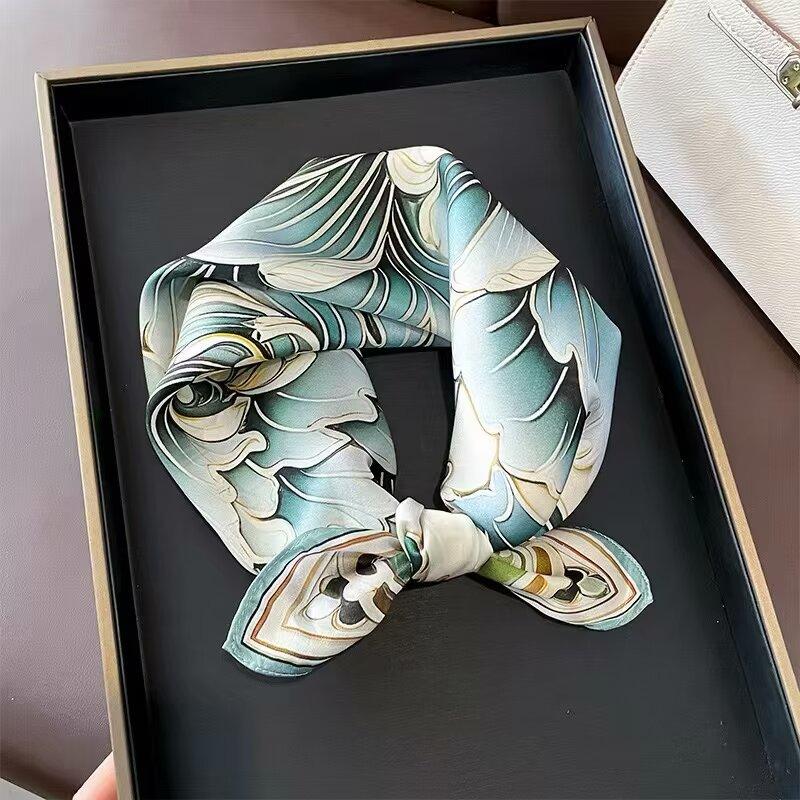 100% Pure Silk Scarf Women Neck Hair Band Foulard Square Small Headband  Fashion Print Neckerchief Scarves Bandana 53*53cm