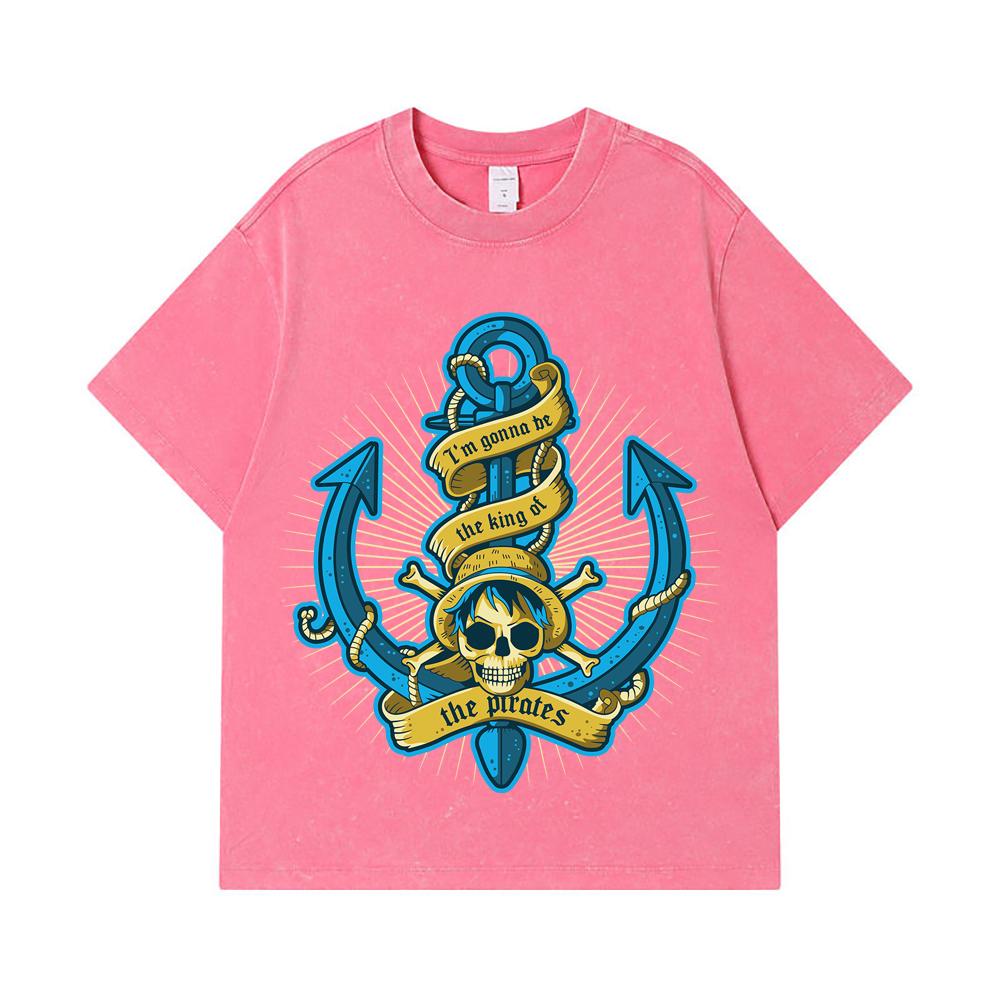 275 GSM Washed T-shirts 100% Cotton One Piece V35 Luffy Kaido Logo Print Unisex Heavy Cotton T Shirt