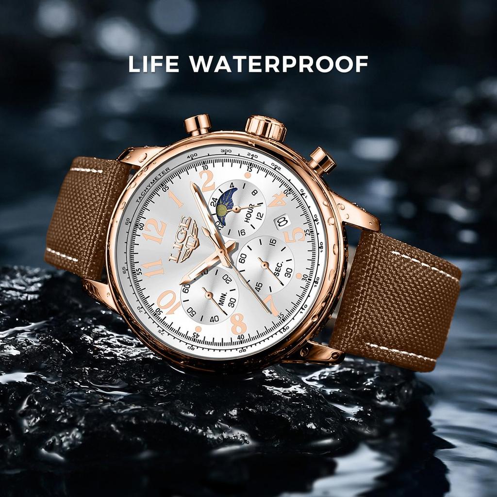 Stylish Mens New Watch Lige Casual Leather Quartz Watch Automatic Calendar Luminous Waterproof Watch