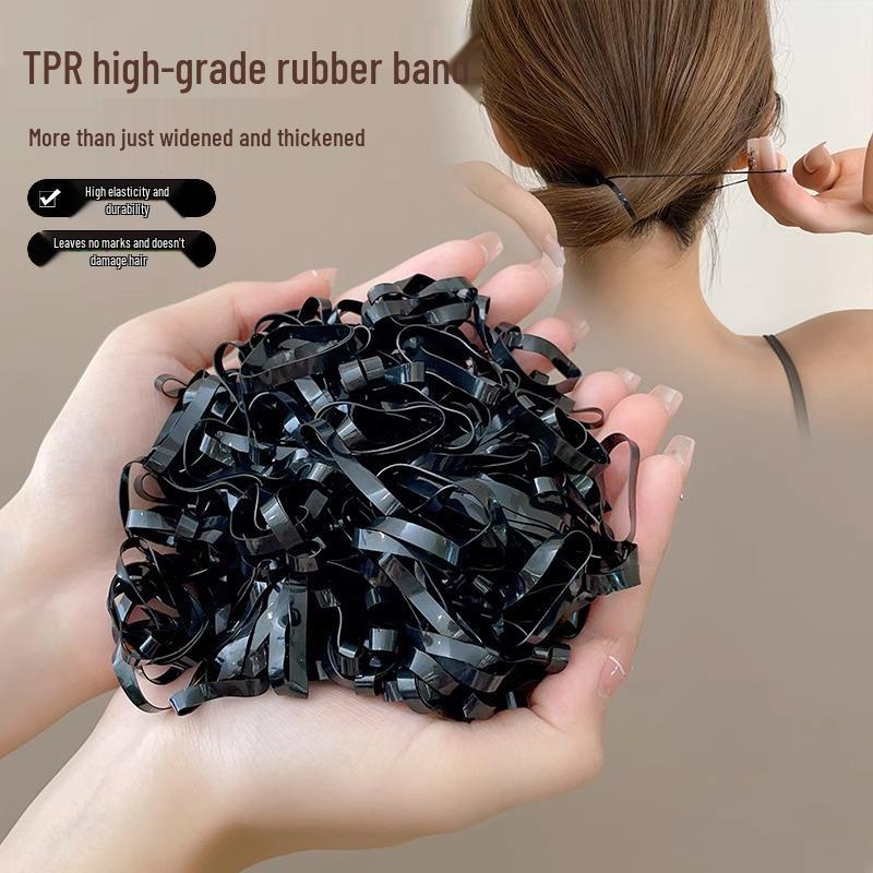 Black Thickened Elastic Hair Ties: Wide, Durable, High-Elasticity Bands for Adults