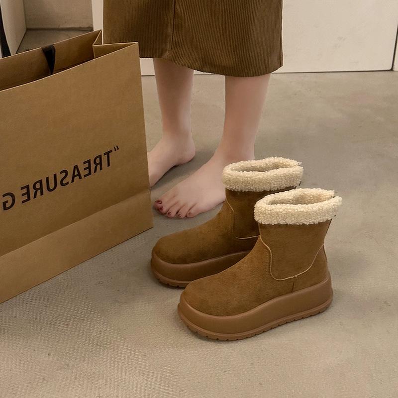 

женские зимние ботинки на толстой подошве 2025 осень и зима новая мода корейская версия бархатные короткие ботинки на среднем каблуке на плоской подошве утолщенные женские хлопковые туфли 40