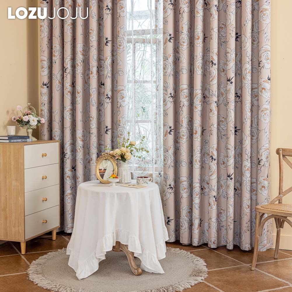 1PC LOZUJOJU French Fashionable Printed Rose Patterned Curtains Full Blackout Curtains for Bedroom Living Room Balcony Window for Home Decor