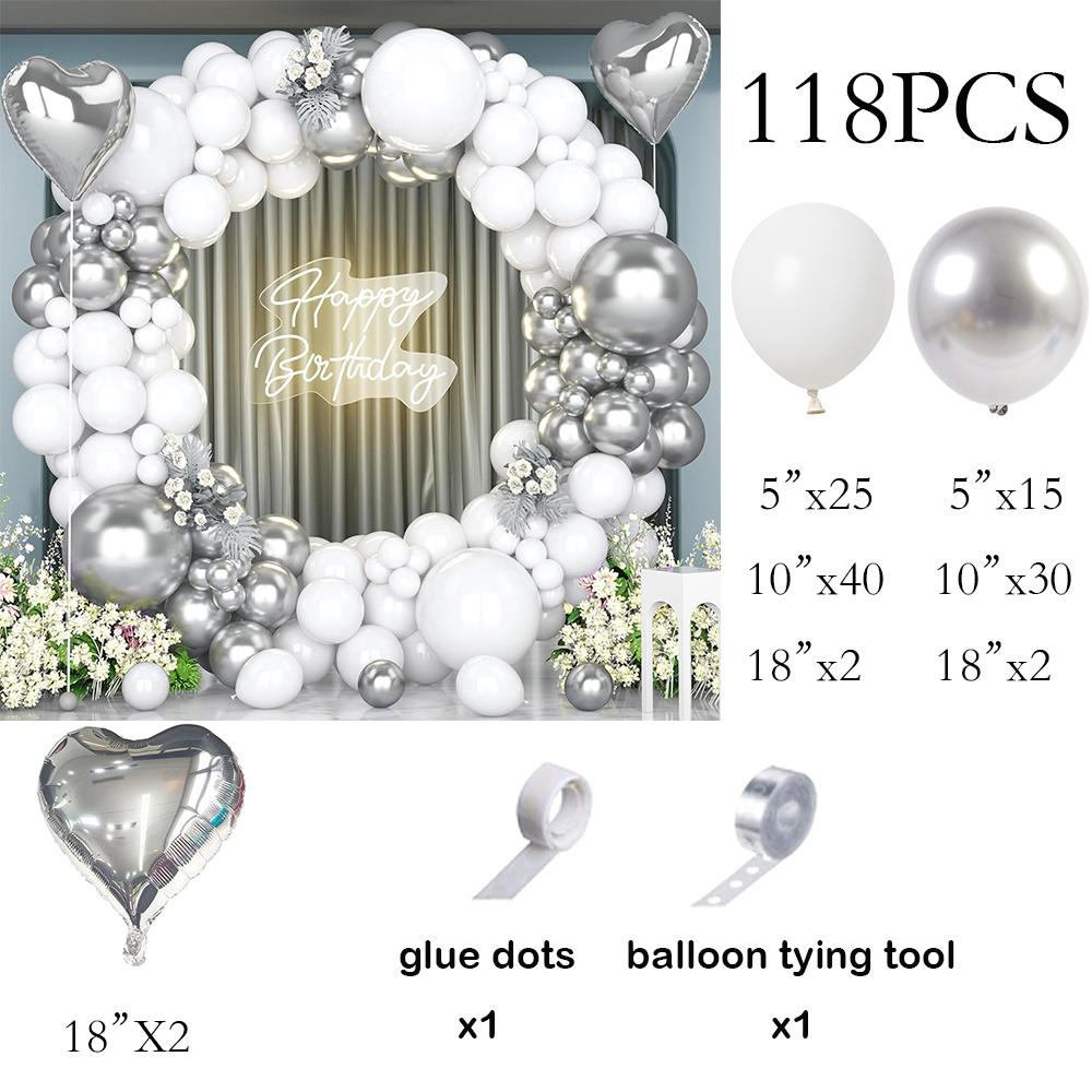 

White Silver Balloons Garland Metallic Heart Silver Foil Globos Balloon Arch Kit Baby Shower Birthday Party Wedding Decoration AS Picture