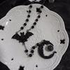Gotisch Punk Schwarz Vampir Fledermaus Menschliches Gesicht Halbmond Quaste Anhänger Perlenkette Halskette für Damen Herren Halloween Party Schmuck