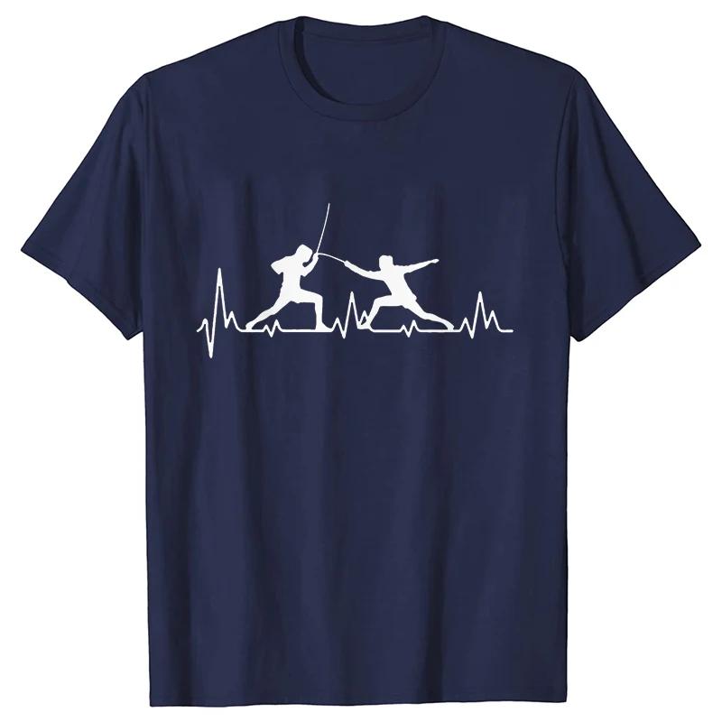 Summer Men T-Shirt Heart Beat Fencing Funny Graphic Tops Short Sleeve Tees Fencing Oversized Tshirt Cool Gift Mens Clothing