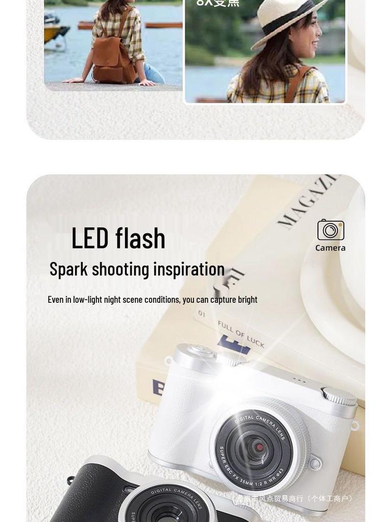Pixel Retro Dual-Lens Cute Digital Camera with Beauty Filter - 9600W for School Students, Polaroid Photography, and Gift.