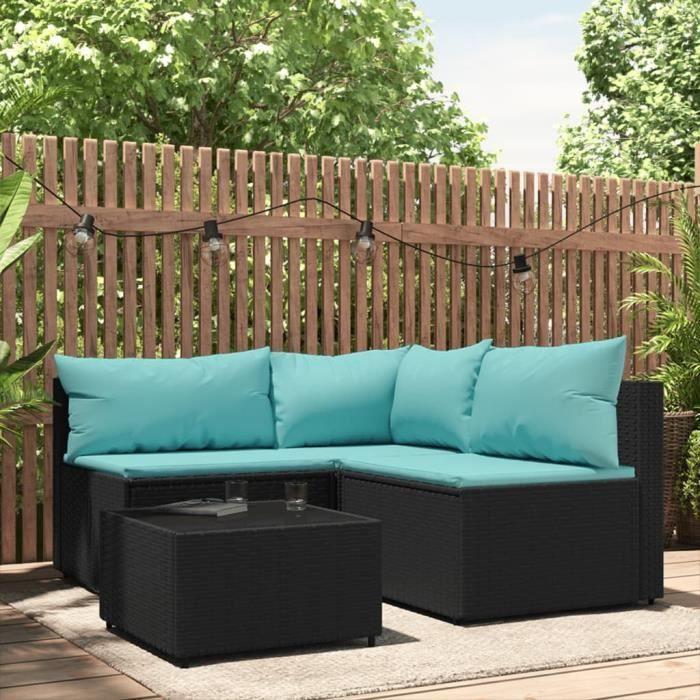 VidaXL Salon de jardin 4 pcs avec coussins Noir Résine tressée 319797