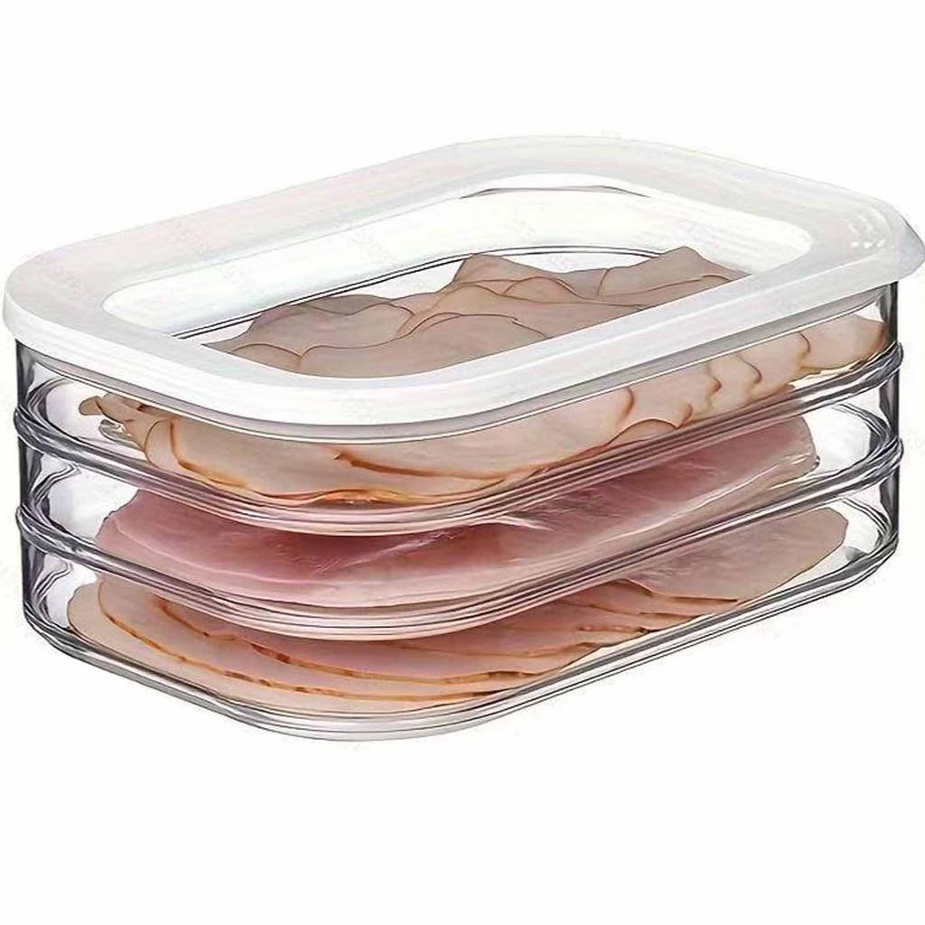 Kylskåpsförvaringslåda, flerskiktad förseglad transparent matförvaringsbehållare, lufttät köksförvaringsorganisatör