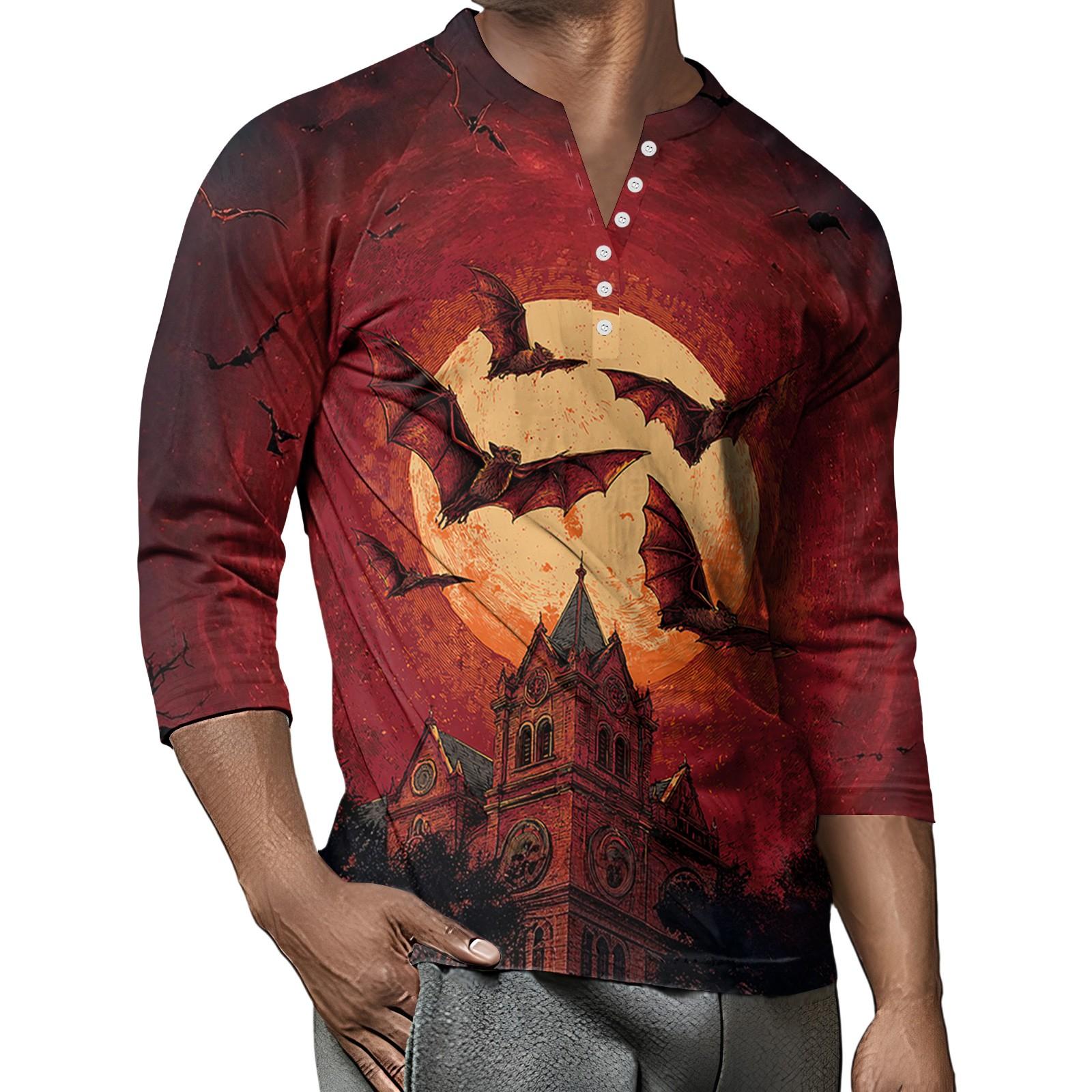 

Мужской контрастный топ реглан на пуговицах с рукавом 3/4 XXL киноварь