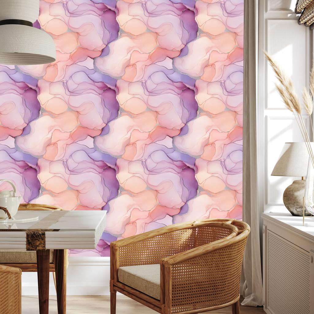 Ink Coral, Powder Pink and Purple Wallpaper for Living Room and Bedroom 50x1000