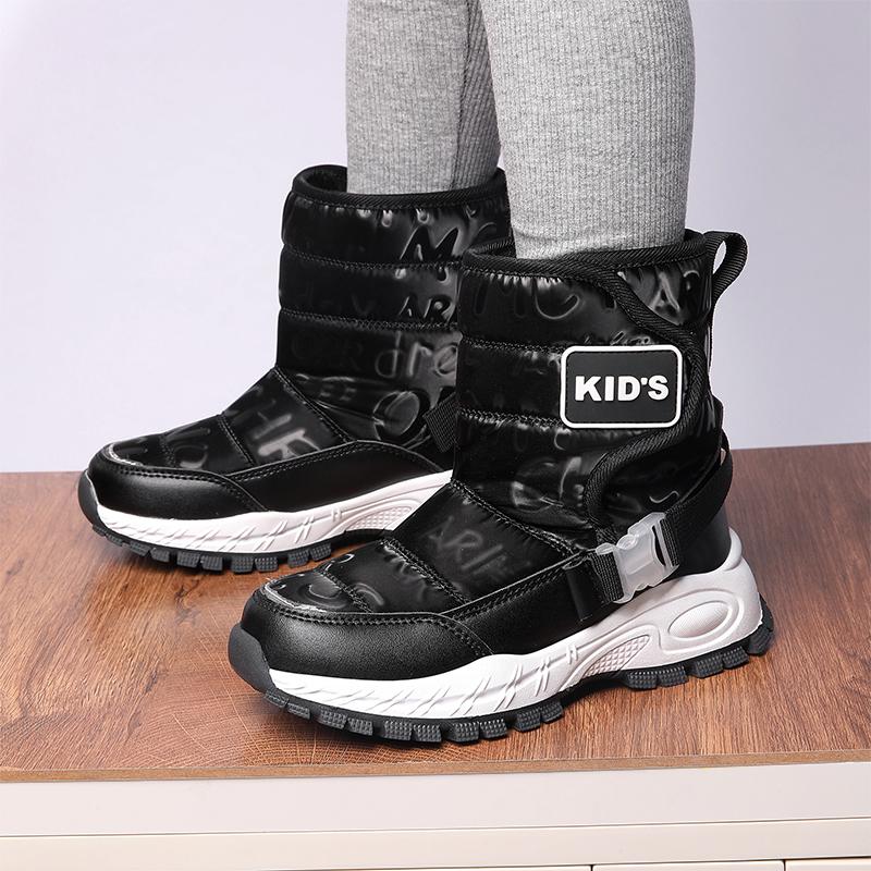Winter Boy's and Girls' Plus Size Anti Slip Wear-resistant Fashionable Warm and Plush High Top Snow Boots Cotton Boots 31-40